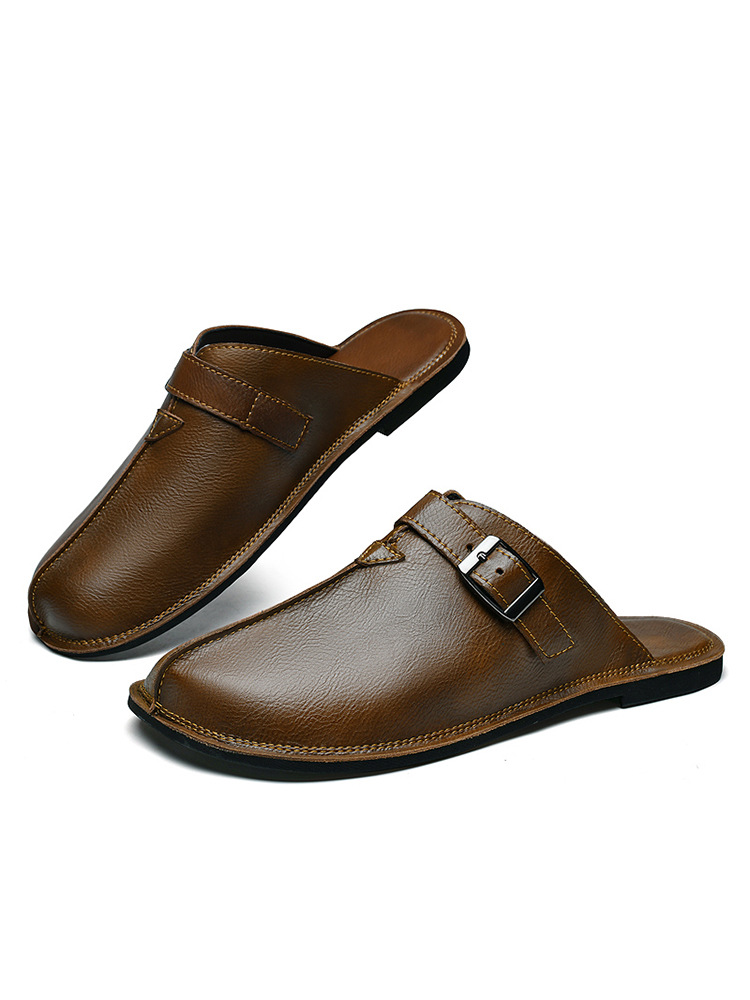 Men's Fashion Belt Buckle Slip-On Closed-Toe Casual Sandals