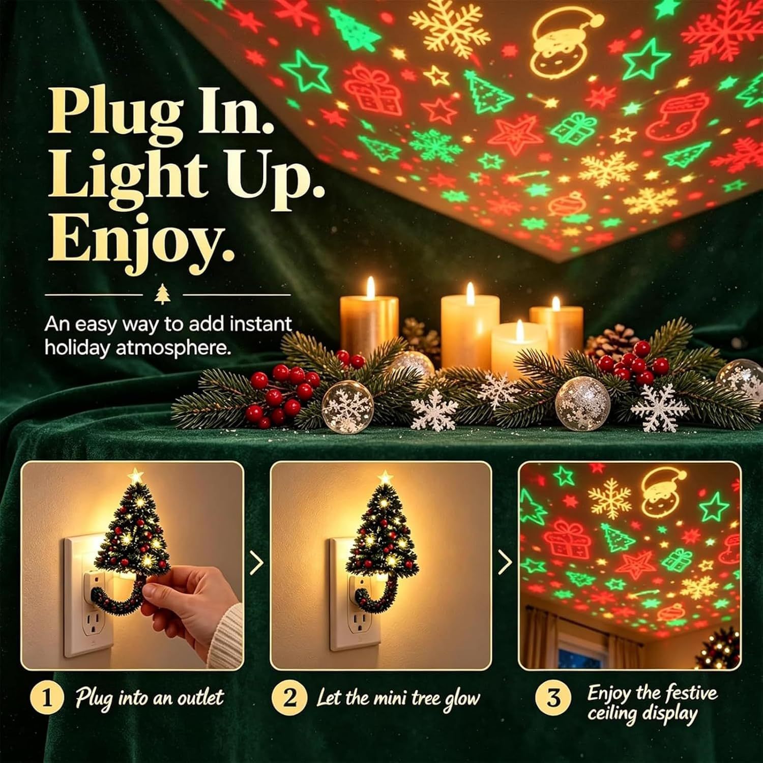 6 Scene USB Christmas Projection Light with Snowflake and Tree Patterns for Holiday Decoration