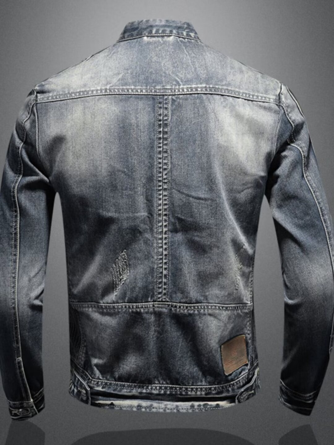 Men's Retro Solid Color Stand Collar Denim Jacket Casual Long Sleeve Outerwear