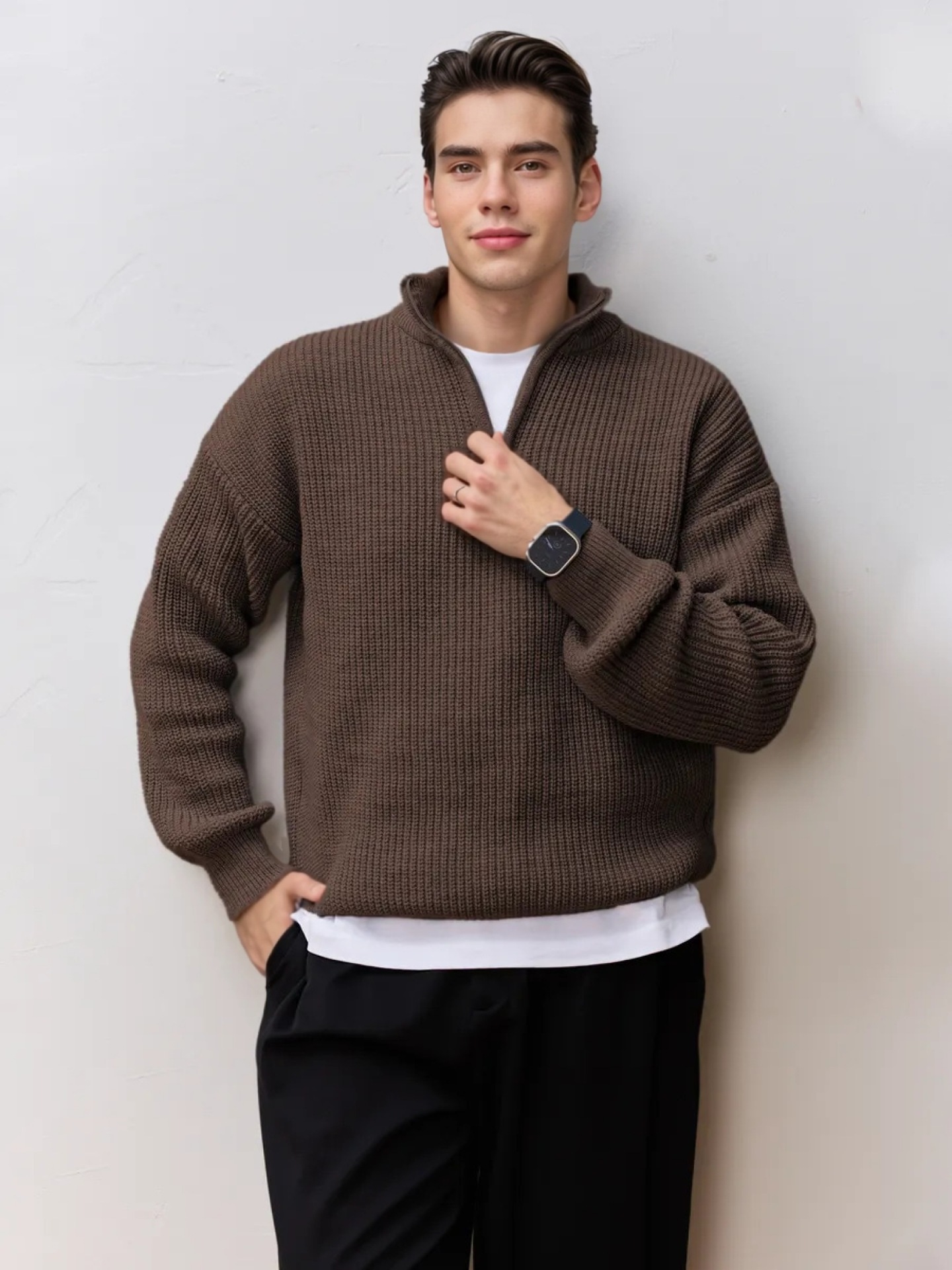 Men's Half-Zip Stand Collar Knit Pullover