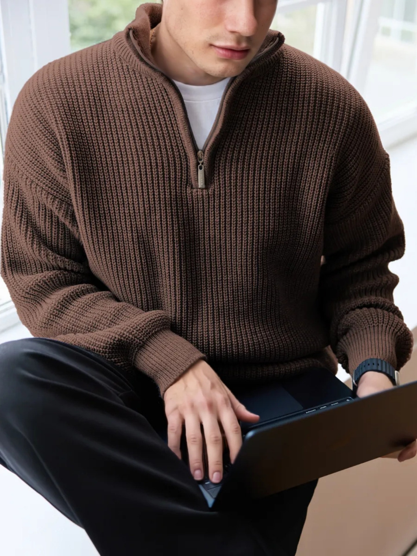 Men's Half-Zip Stand Collar Knit Pullover