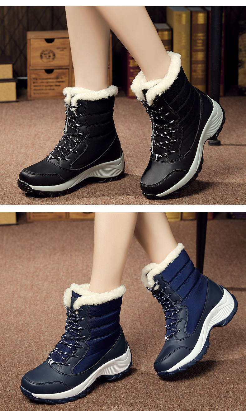 Womens Fleece-Lined High-Top Winter Snow Boots Outdoor Hiking Shoes