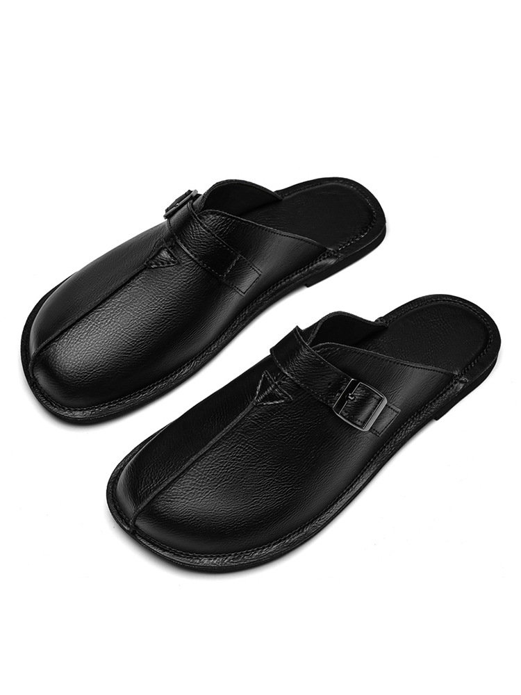 Men's Fashion Belt Buckle Slip-On Closed-Toe Casual Sandals