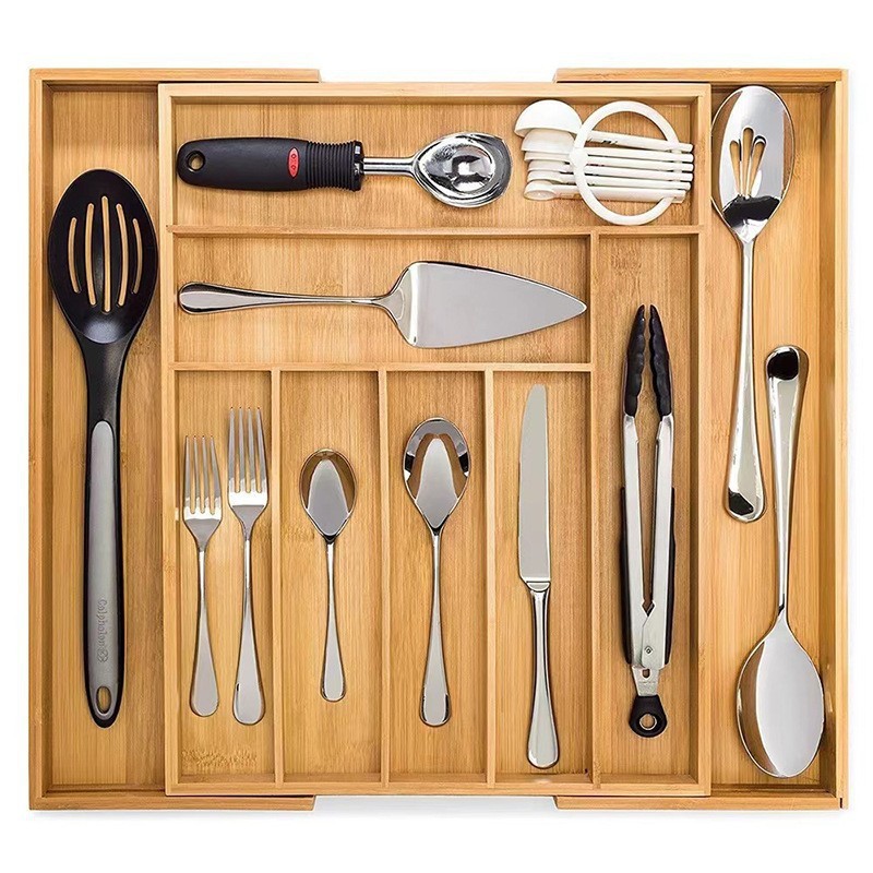 Expandable Bamboo Cutlery Drawer Organizer
