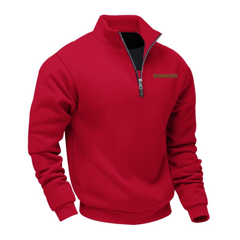 Men's Velvet Lined Half-Zip Stand Collar Pullover Solid Color Casual Loose Sweatshirt
