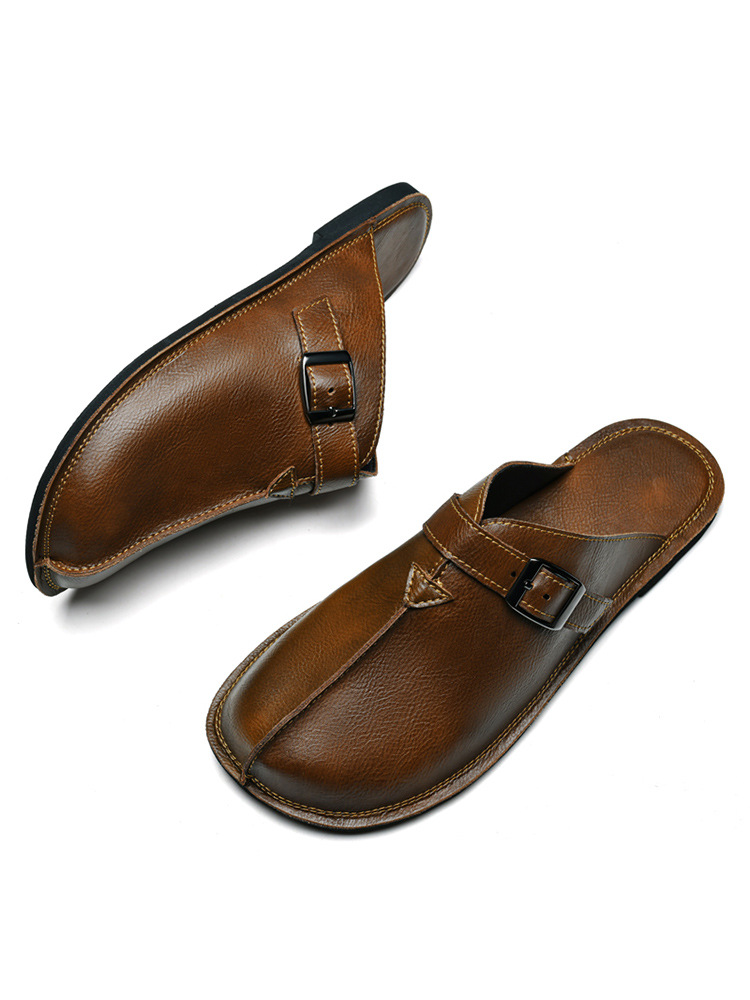 Men's Fashion Belt Buckle Slip-On Closed-Toe Casual Sandals