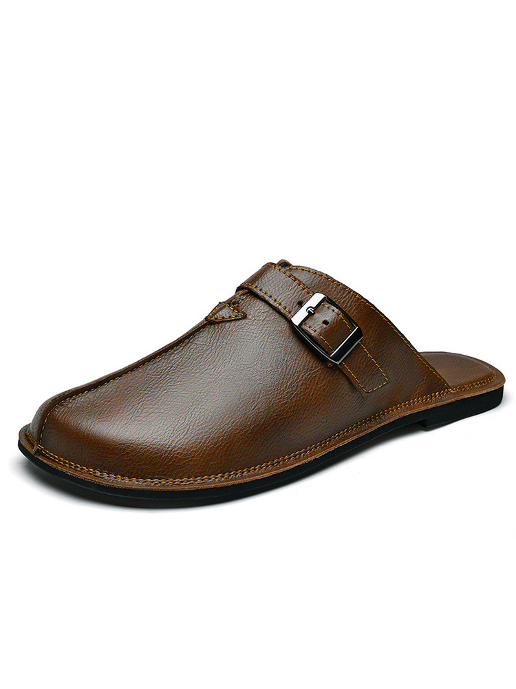 Men's Fashion Belt Buckle Slip-On Closed-Toe Casual Sandals