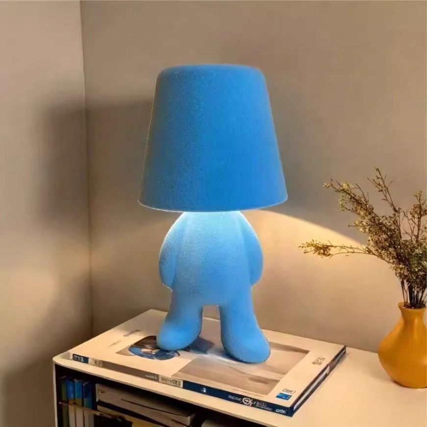 Textile-embroidered thinker figurine - rechargeable touchable night light