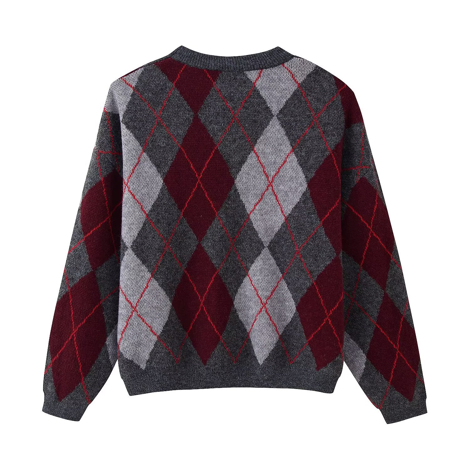 Women's Retro Diamond Pattern Acrylic Blend Pullover Sweater