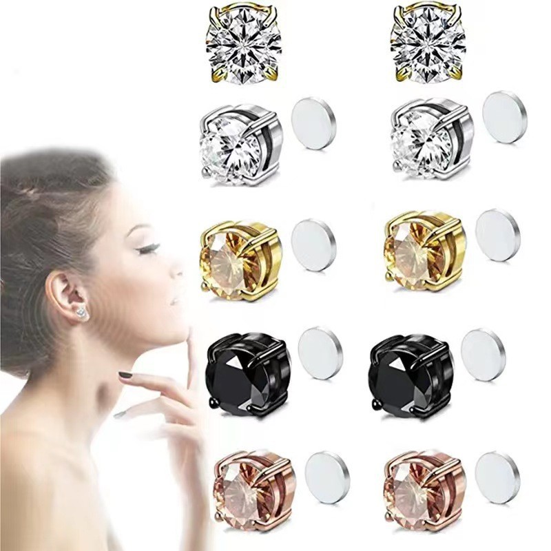 Unisex Magnetic Zircon Ear Clips Non Pierced Stud Earrings