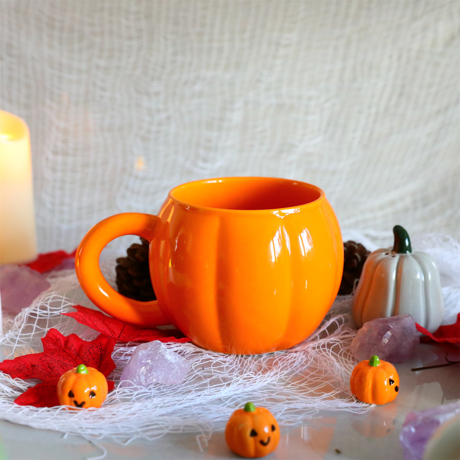 Ceramic Halloween Pumpkin Shaped Breakfast Mug