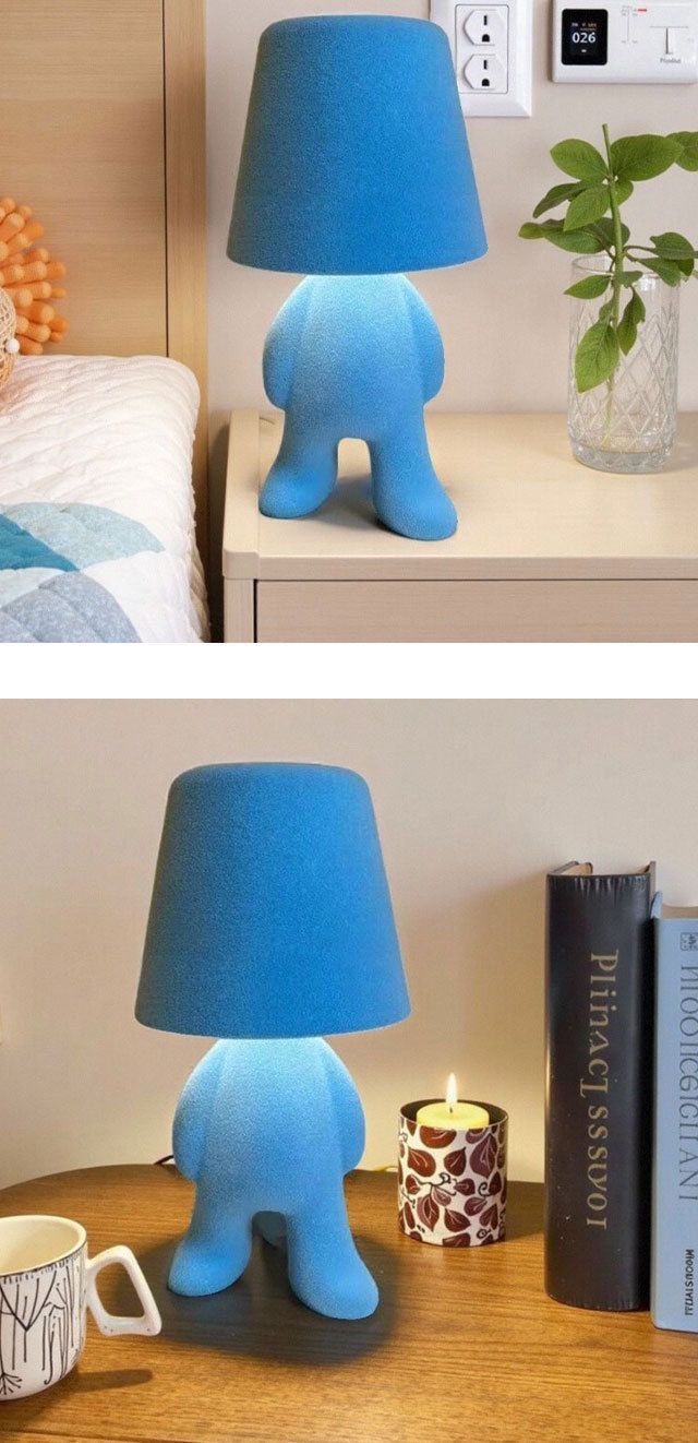 Textile-embroidered thinker figurine - rechargeable touchable night light