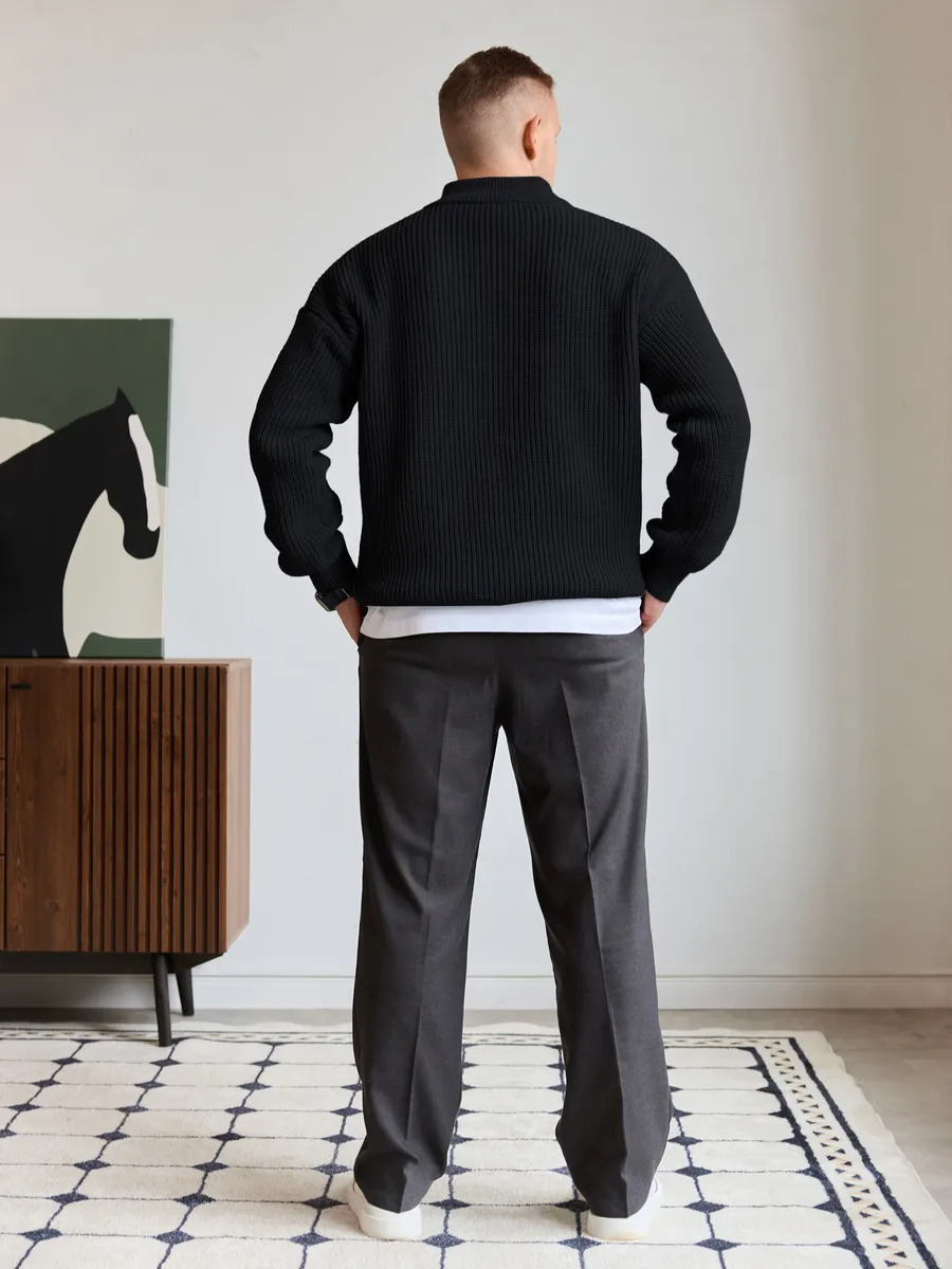 Men's Half-Zip Stand Collar Knit Pullover