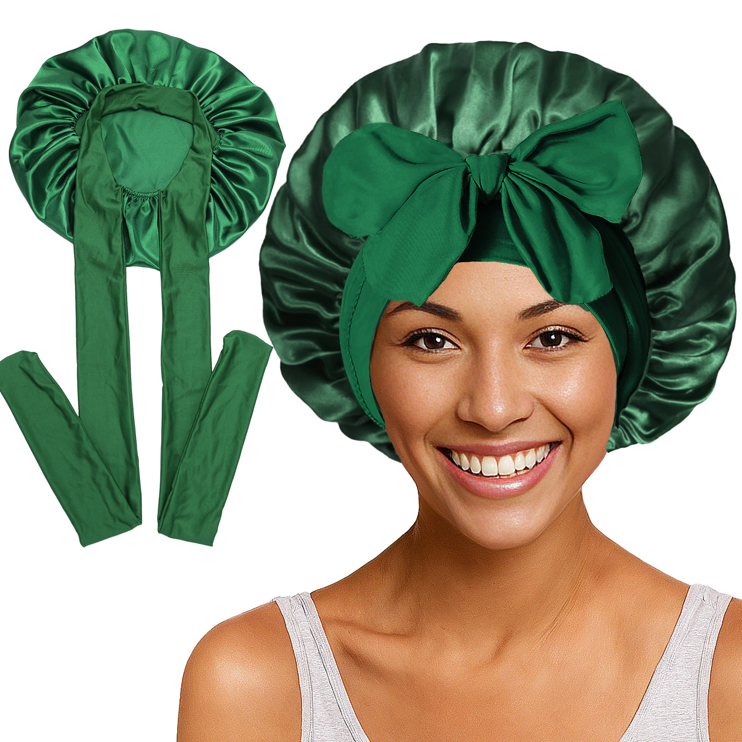 Elastic Satin Round Wide-Brimmed Headscarf Hat Solid Color Artificial Silk Nightcap