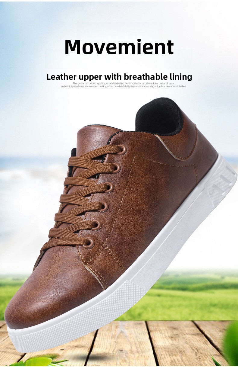 Men's Casual Sneakers PU Leather Lace-Up Flat Shoes