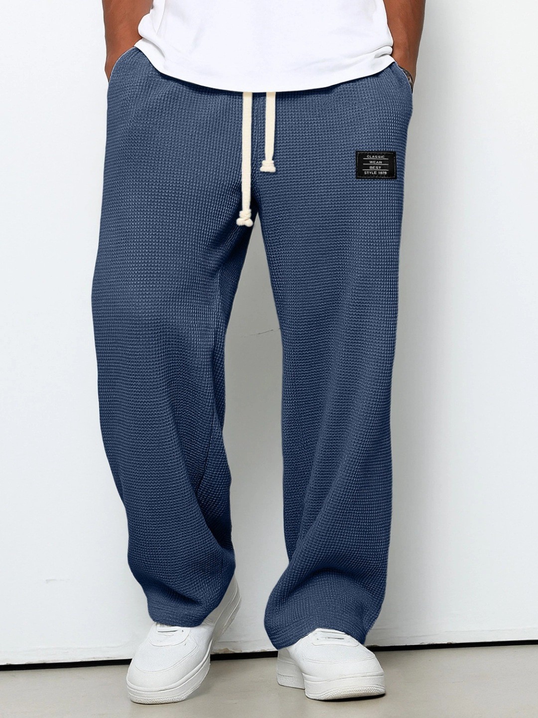 Men?s Waffle Texture Loose Wide-Leg Casual Pants