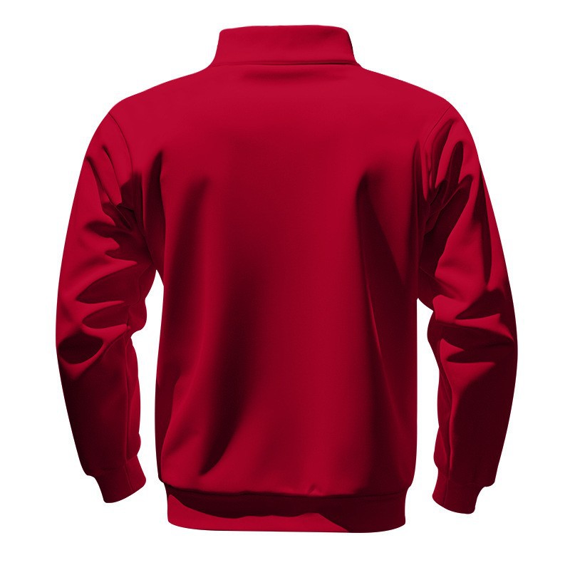 Men's Velvet Lined Half-Zip Stand Collar Pullover Solid Color Casual Loose Sweatshirt