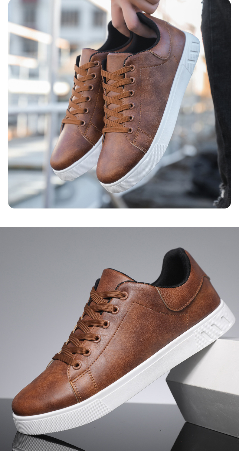 Men's Casual Sneakers PU Leather Lace-Up Flat Shoes