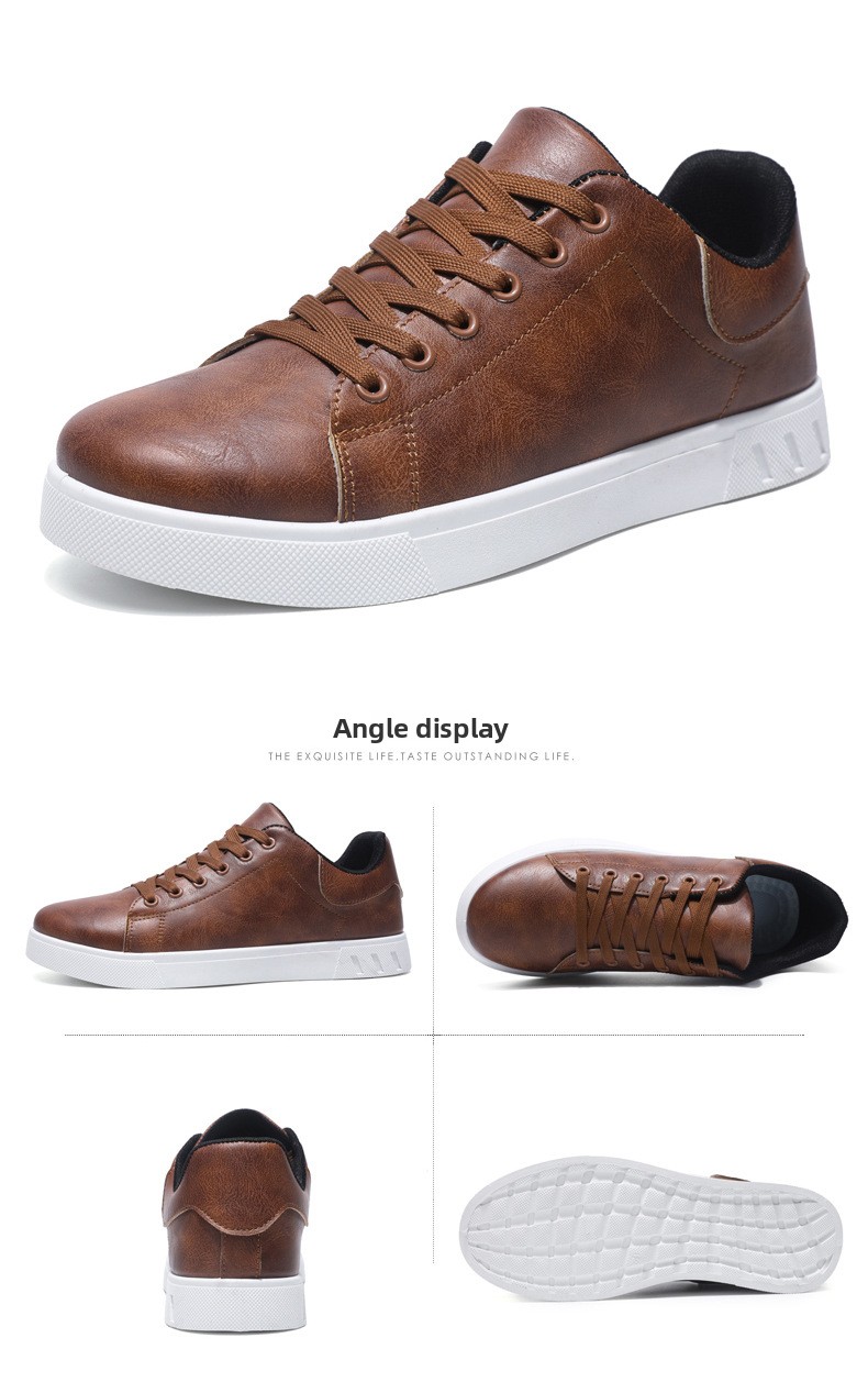 Men's Casual Sneakers PU Leather Lace-Up Flat Shoes