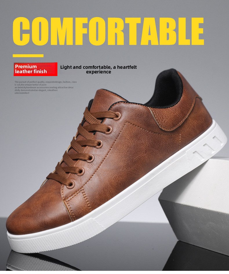 Men's Casual Sneakers PU Leather Lace-Up Flat Shoes
