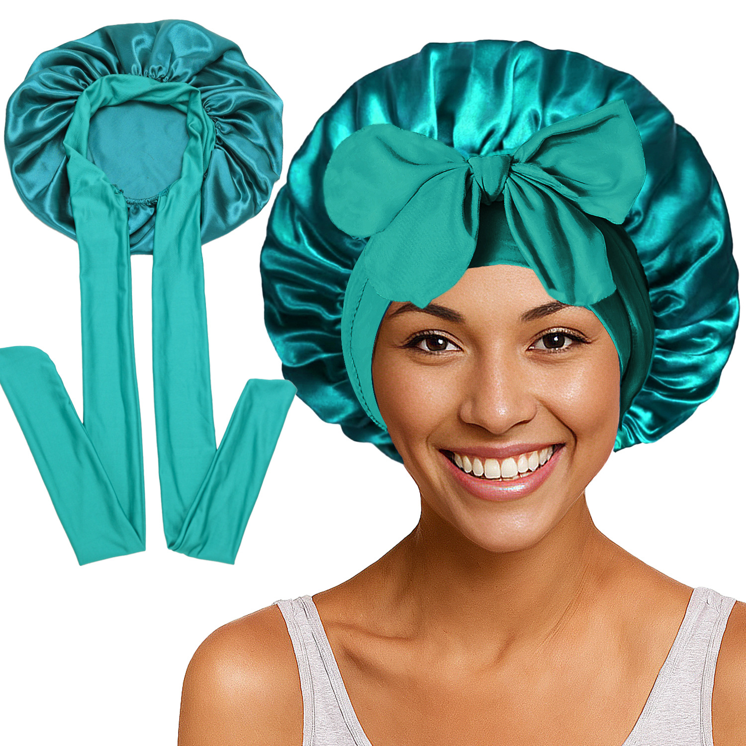 Elastic Satin Round Wide-Brimmed Headscarf Hat Solid Color Artificial Silk Nightcap