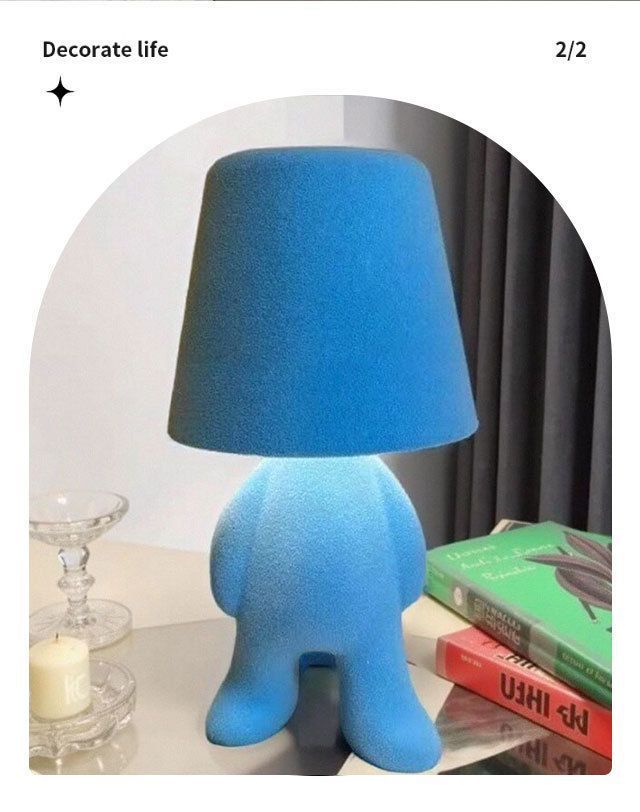 Textile-embroidered thinker figurine - rechargeable touchable night light