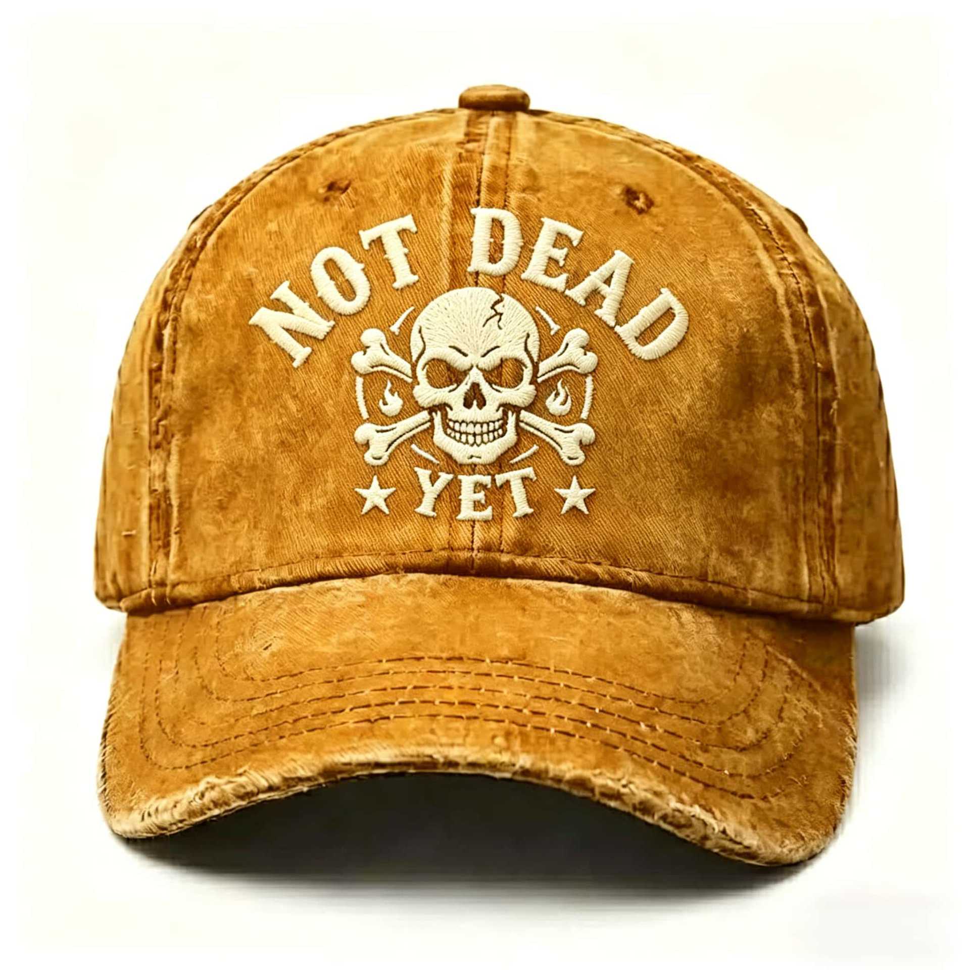 Vintage Washed Cotton Baseball Cap with Skull Embroidery