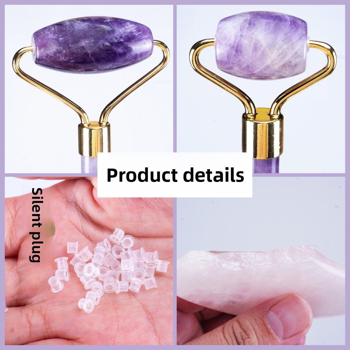 Natural Amethyst Crystal Facial Massage Roller and Gua Sha Beauty Set