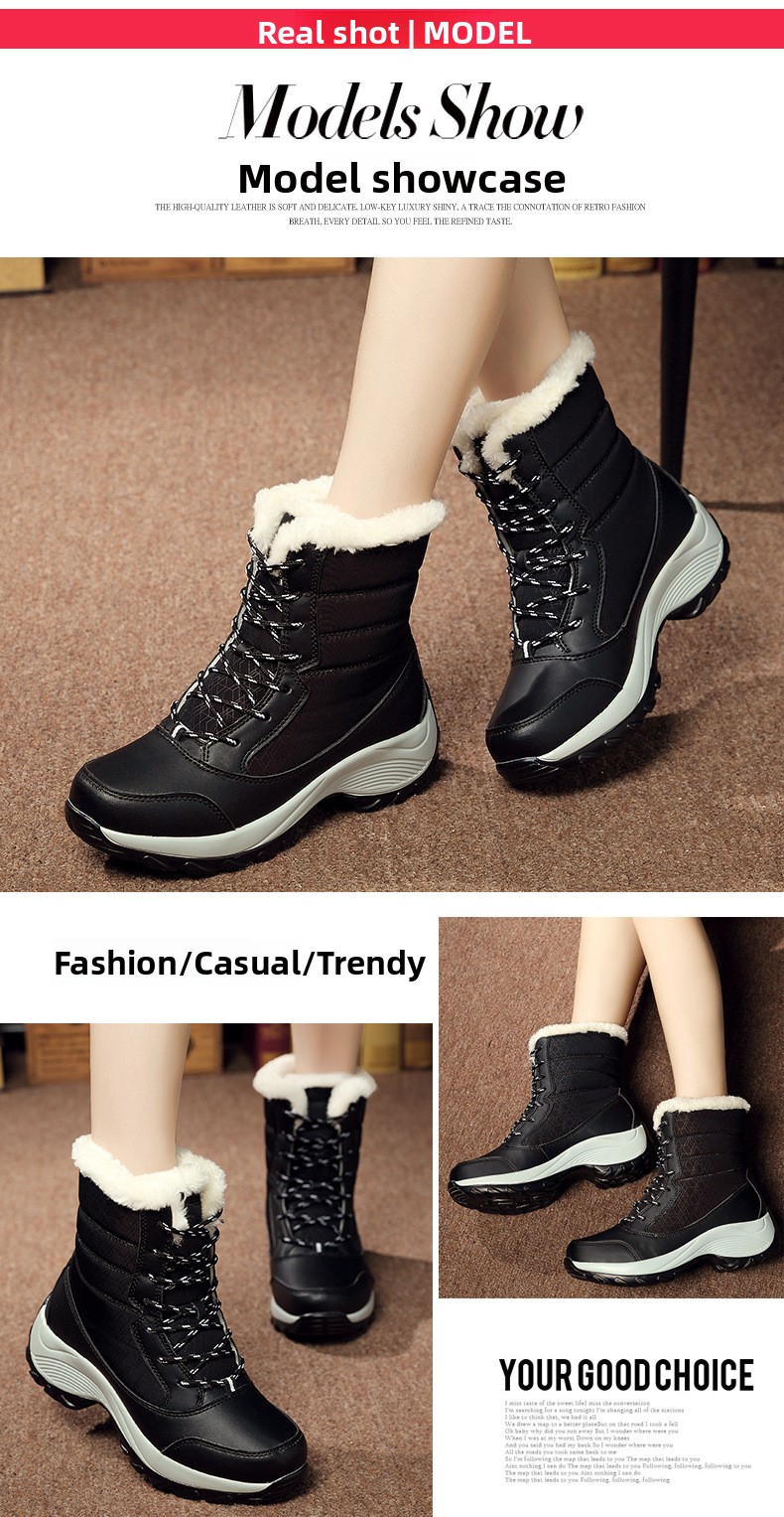 Womens Fleece-Lined High-Top Winter Snow Boots Outdoor Hiking Shoes