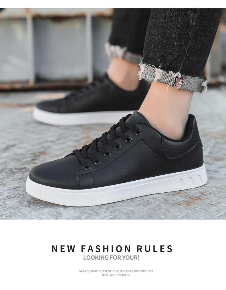 Men's Casual Sneakers PU Leather Lace-Up Flat Shoes