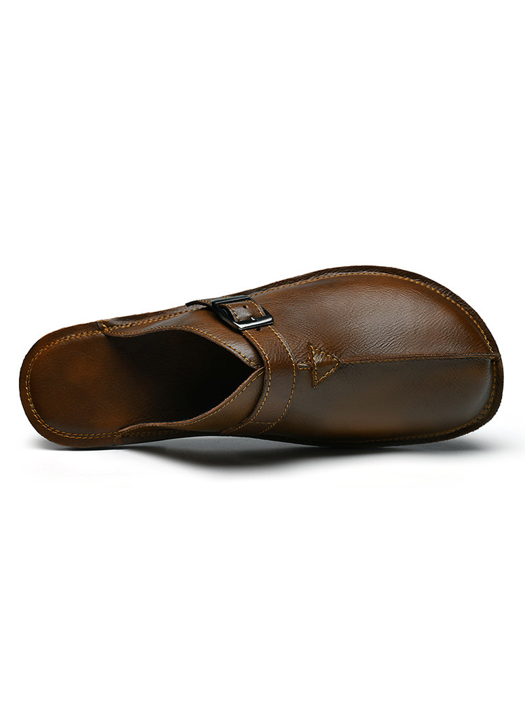 Men's Fashion Belt Buckle Slip-On Closed-Toe Casual Sandals