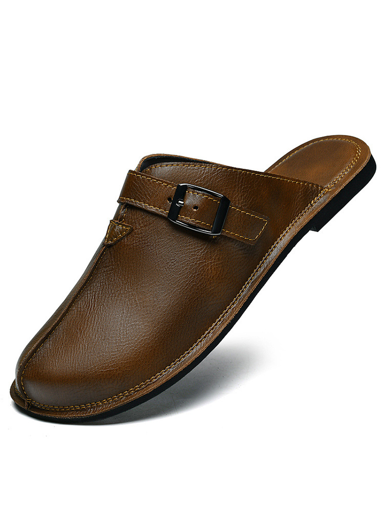 Men's Fashion Belt Buckle Slip-On Closed-Toe Casual Sandals