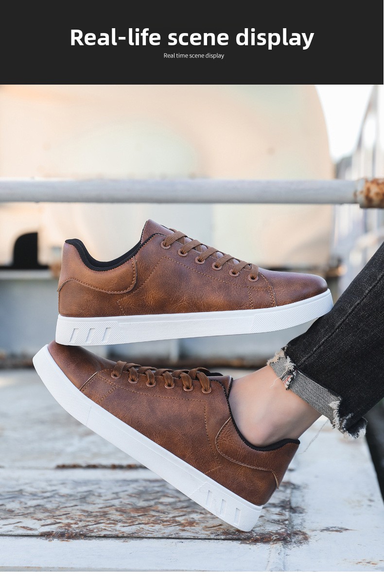 Men's Casual Sneakers PU Leather Lace-Up Flat Shoes