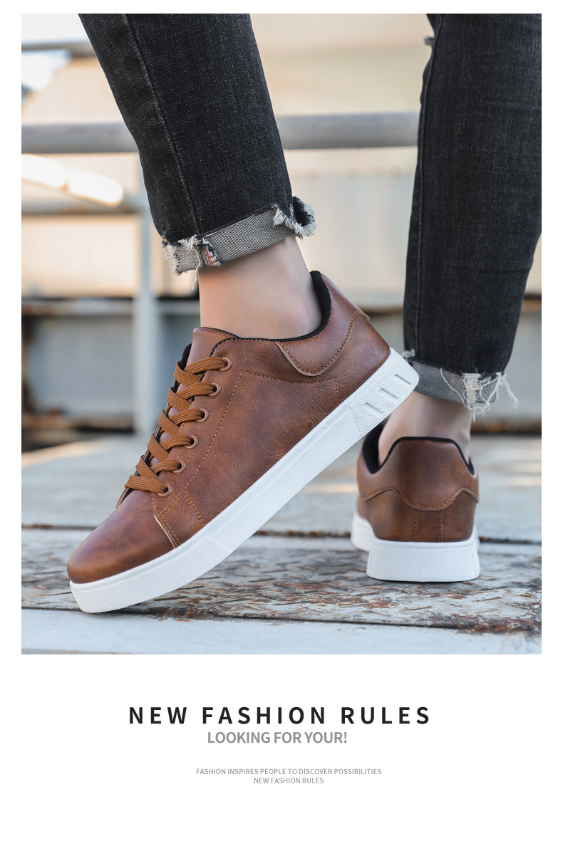 Men's Casual Sneakers PU Leather Lace-Up Flat Shoes