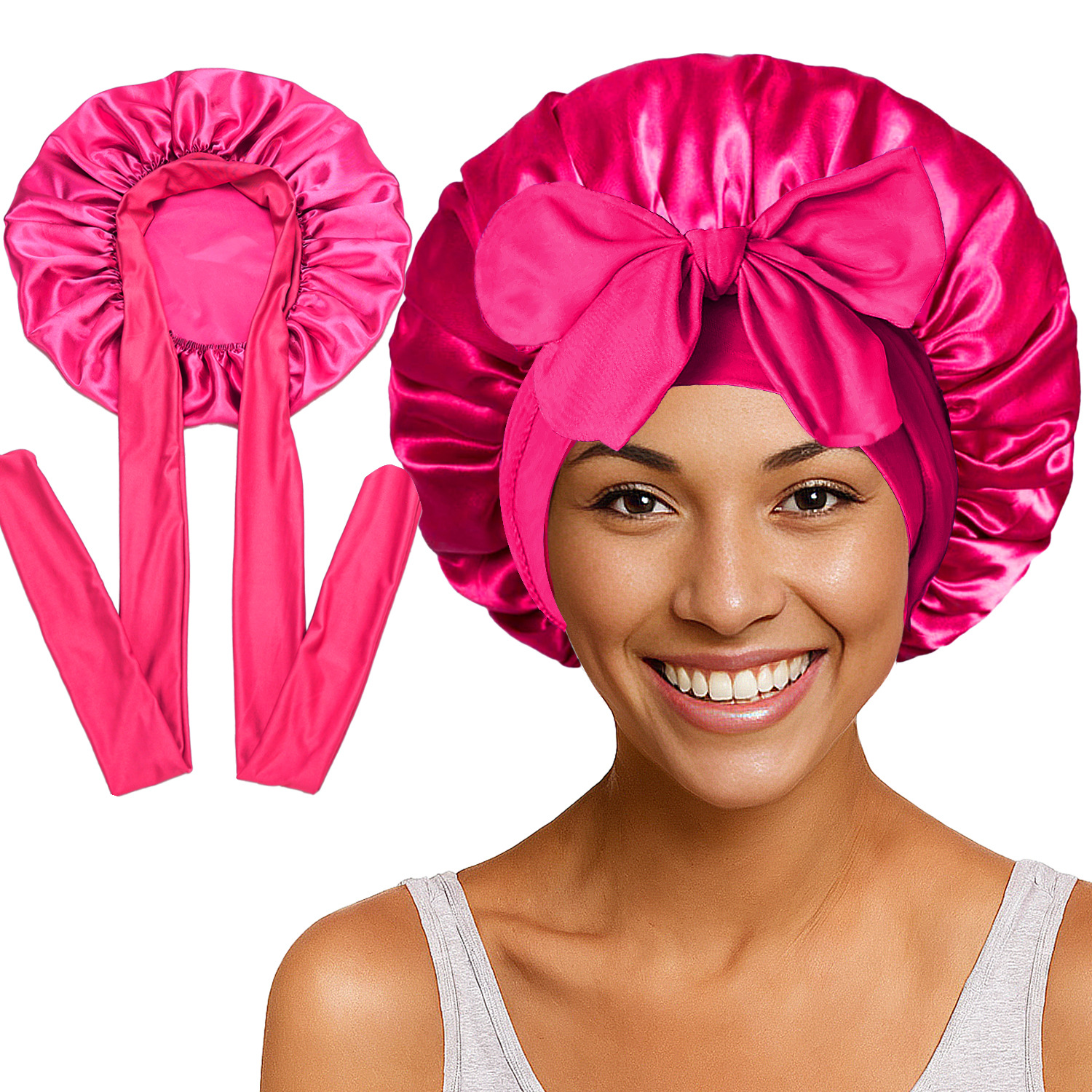 Elastic Satin Round Wide-Brimmed Headscarf Hat Solid Color Artificial Silk Nightcap