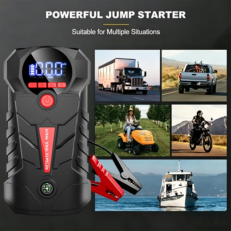 4-in-1 Car Jump Starter with Tire Inflator Digital Display 6000mAh Portable Power Bank