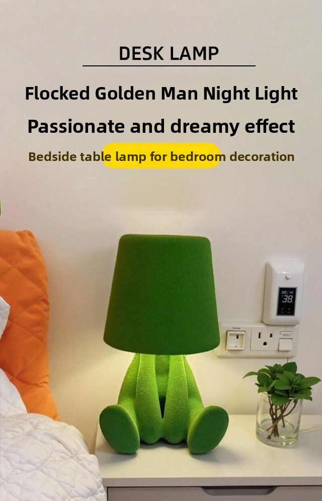 Textile-embroidered thinker figurine - rechargeable touchable night light