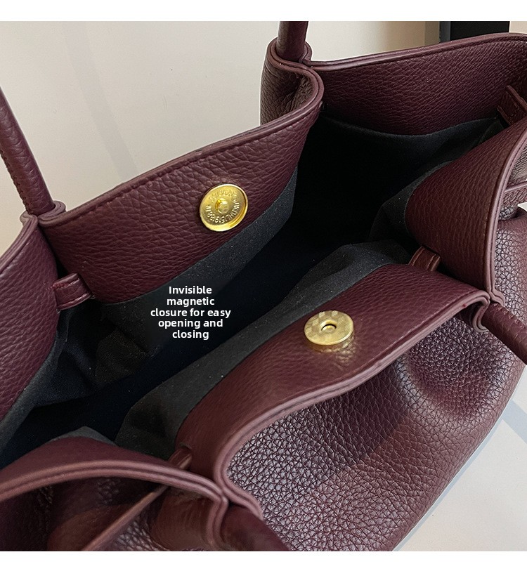 Women's Solid Color PU Tote Bag Casual Versatile Shoulder Handbag with Magnetic Buckle