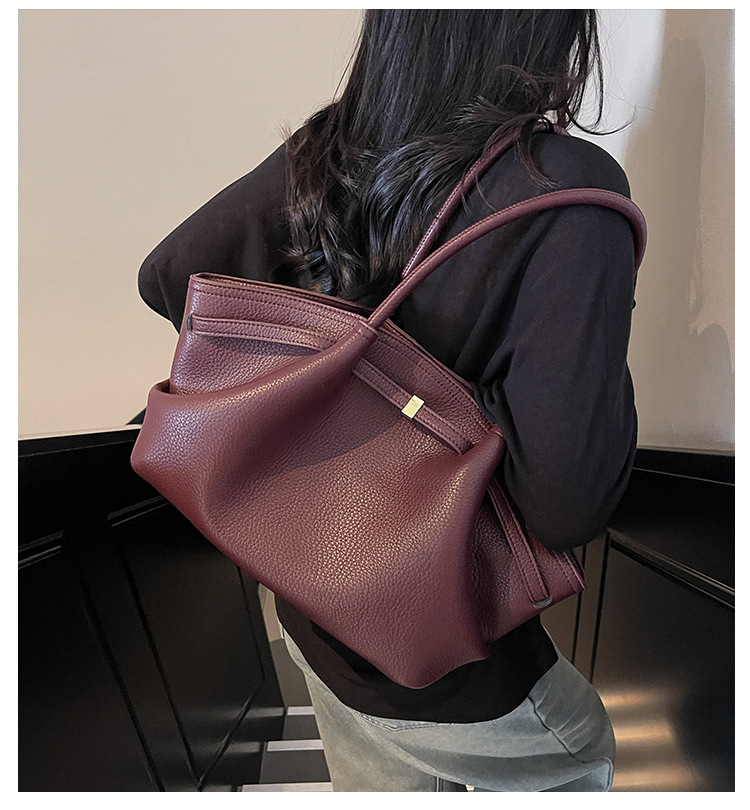 Women's Solid Color PU Tote Bag Casual Versatile Shoulder Handbag with Magnetic Buckle