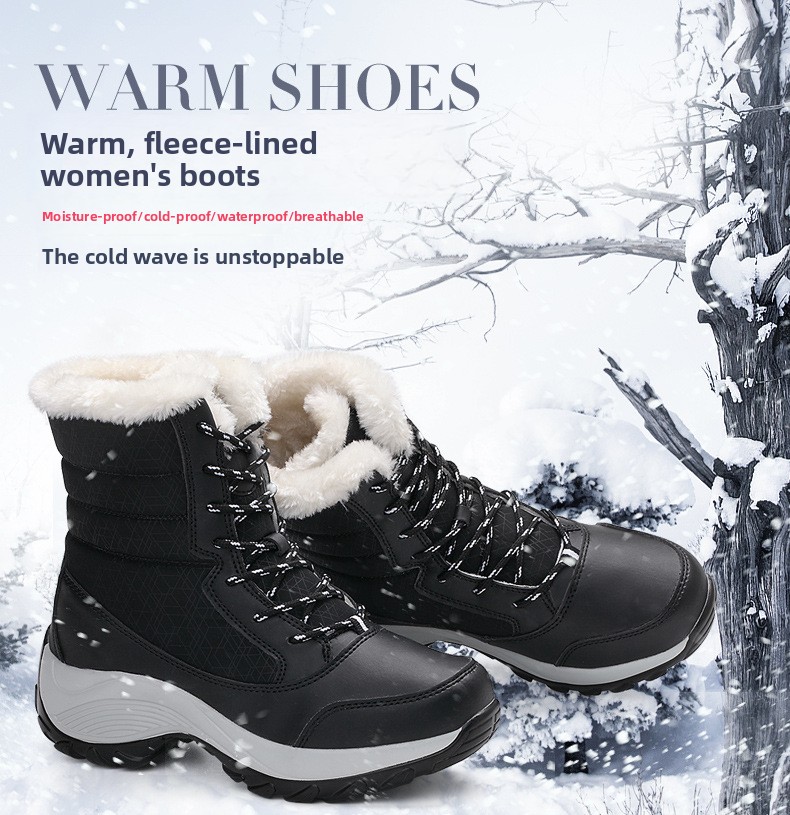 Womens Fleece-Lined High-Top Winter Snow Boots Outdoor Hiking Shoes