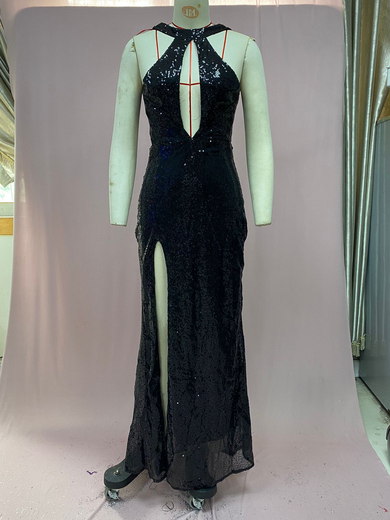 2025 Cross-Border Spring Sexy Party Sequined Irregular Temperament Evening Dress Women's European and American Amazon Halter Dress