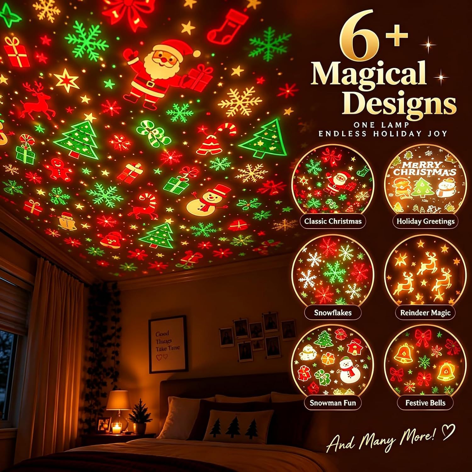 6 Scene USB Christmas Projection Light with Snowflake and Tree Patterns for Holiday Decoration