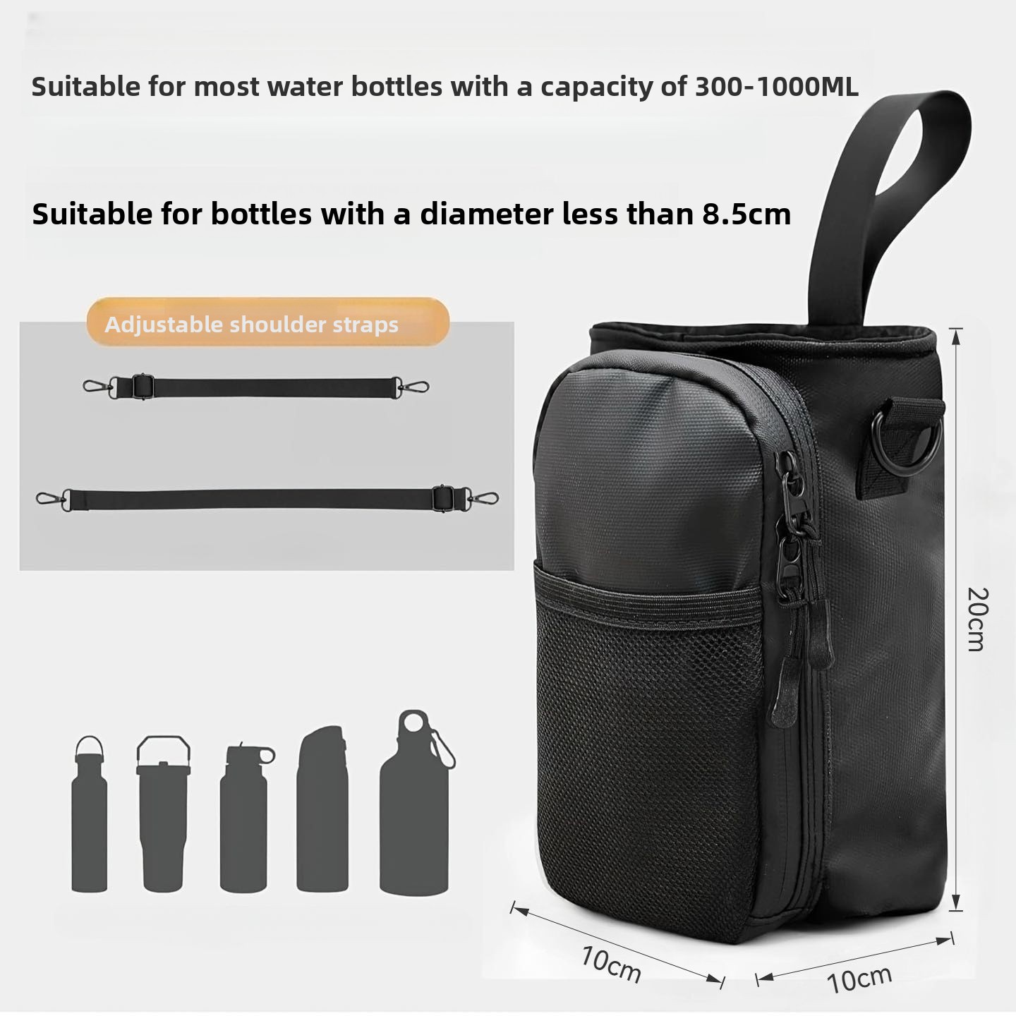 Magnetic Single-Shoulder Sports Gym Bag Water Bottle Holder Phone Pouch