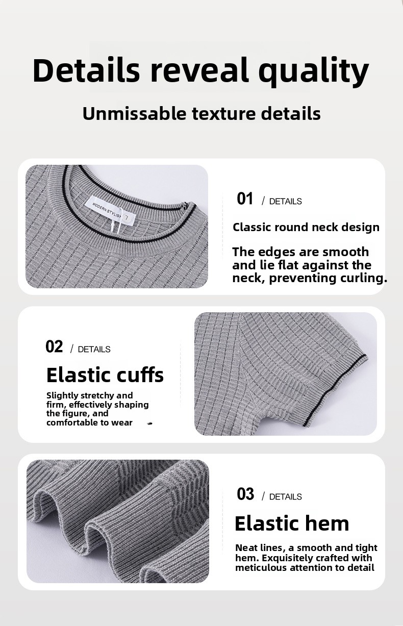 Italian Jacquard Knit Short Sleeve T Shirt Men Minimalist Breathable Casual
