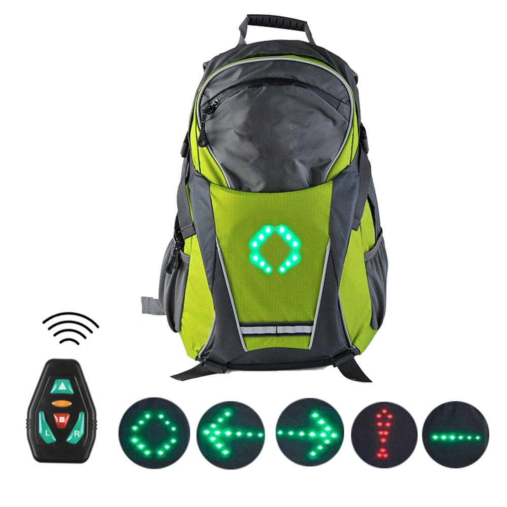 LED Turn Signal Backpack with Remote Control Water-Resistant USB Rechargeable Cycling Bag