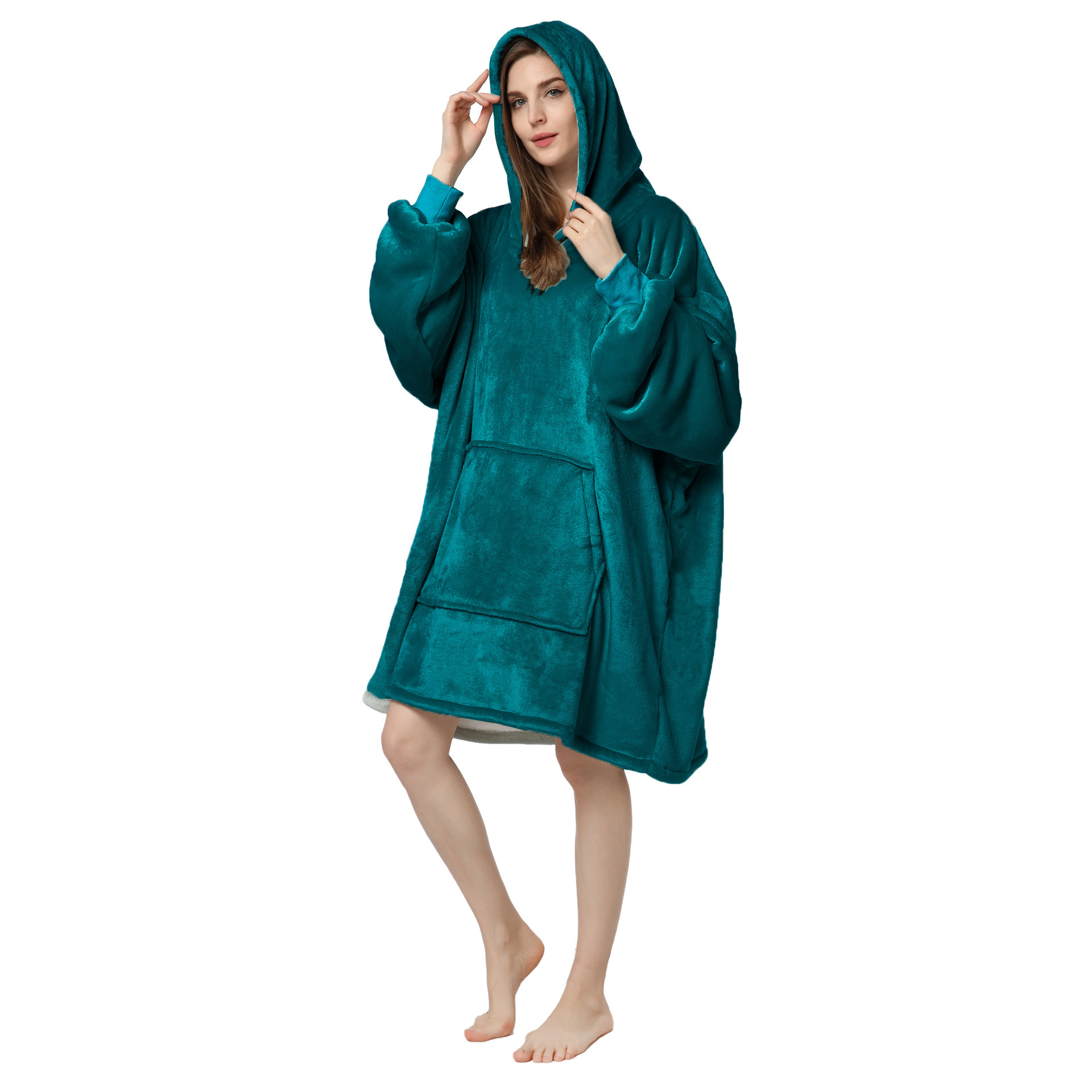 Flannel Hooded Pullover Sweatshirt Pajamas Wearable Blanket Lazy Clothes