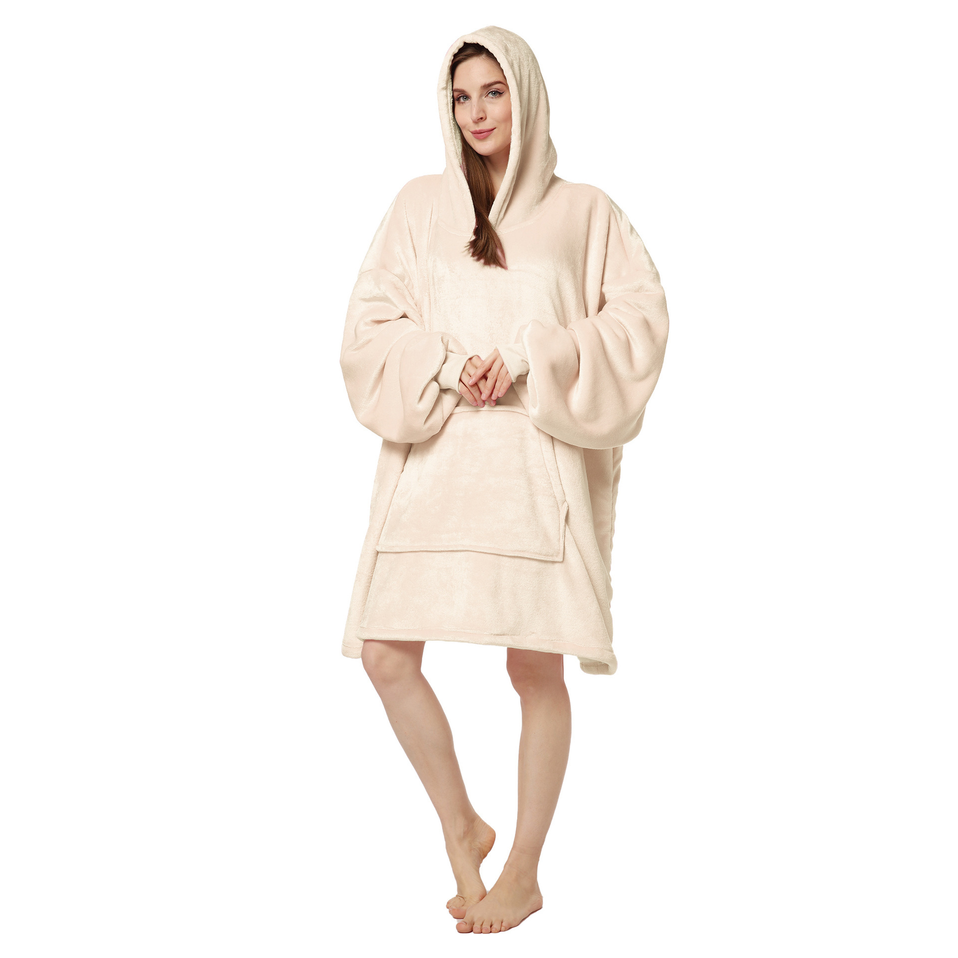 Flannel Hooded Pullover Sweatshirt Pajamas Wearable Blanket Lazy Clothes