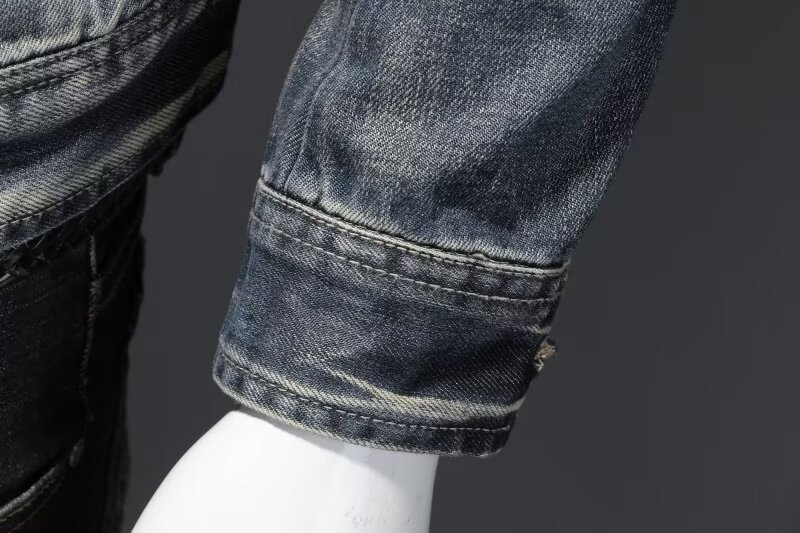 Men's Retro Solid Color Stand Collar Denim Jacket Casual Long Sleeve Outerwear