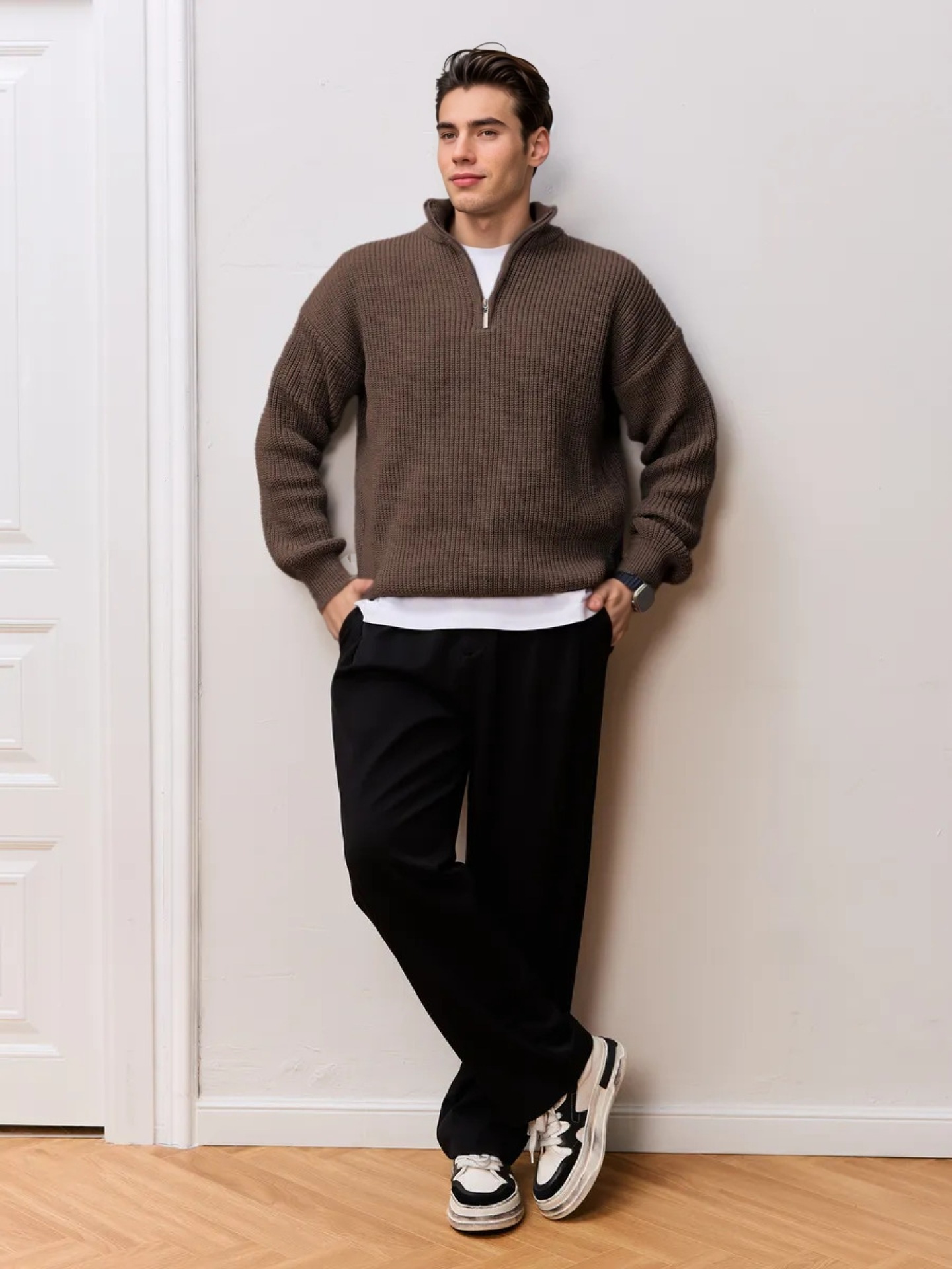 Men's Half-Zip Stand Collar Knit Pullover