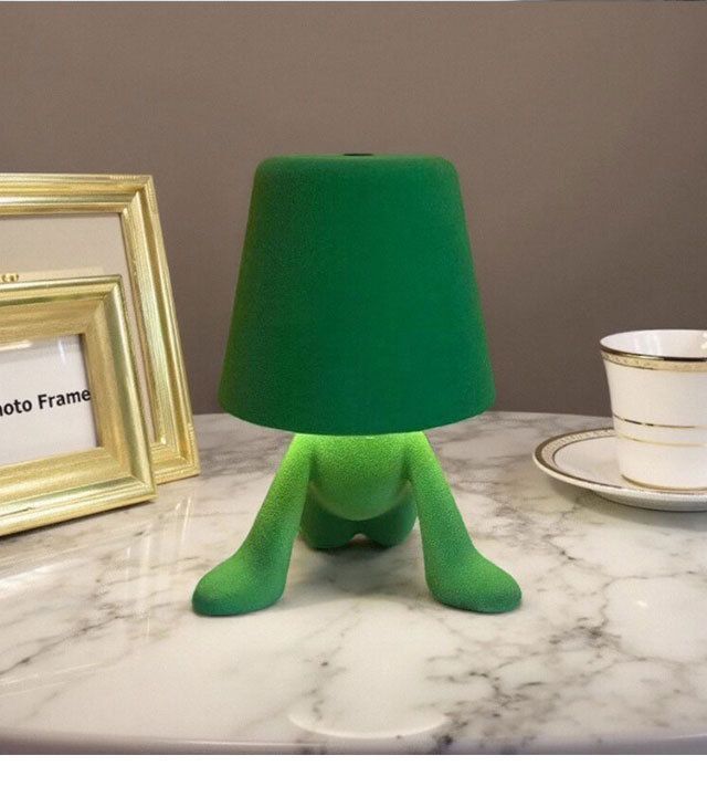 Textile-embroidered thinker figurine - rechargeable touchable night light